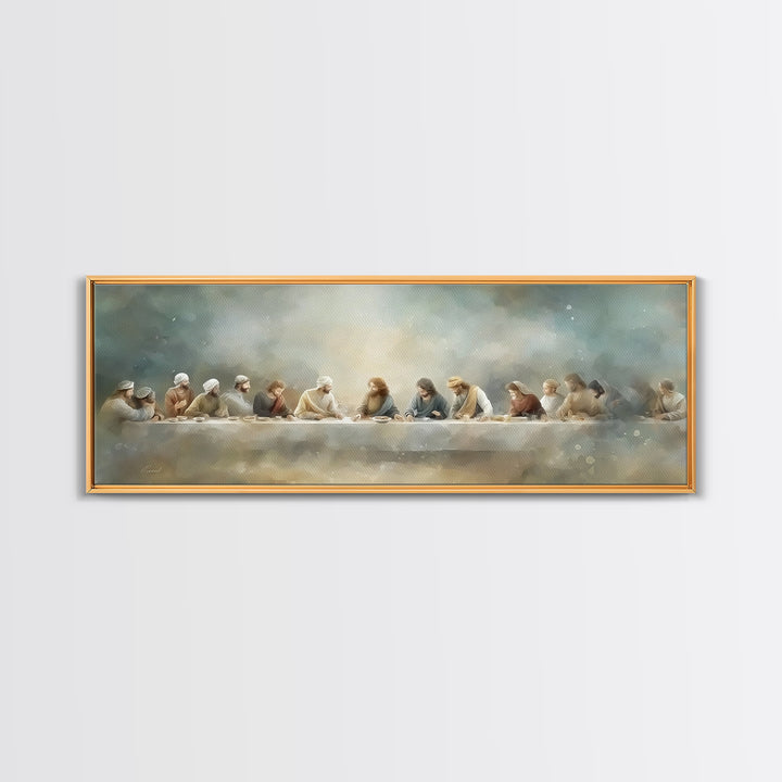 Last Table Serenity, Framed Canvas Print, Christian Art Print, Jesus Canvas Art, Panoramic Painting, Modern Christian Art