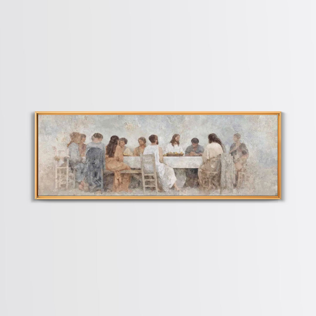Upper Room Stillness – Framed Canvas Print – Christian Wall Art – Panoramic Wall Art – Jesus Painting – Christian Art Gift