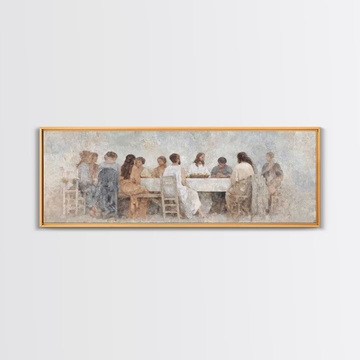 Upper Room Stillness – Framed Canvas Print – Christian Wall Art – Panoramic Wall Art – Jesus Painting – Christian Art Gift