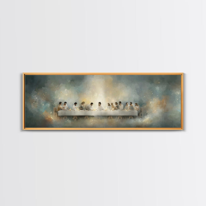 Quiet Supper Gathering | Framed Canvas Print | Christian Art Canvas | Large Jesus Painting | Panoramic Print | Christian Decor