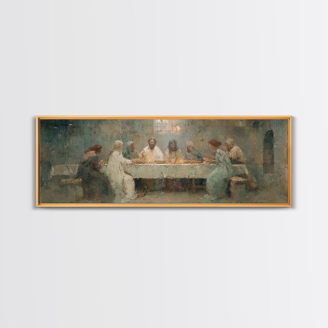 Heavenly Supper Peace – Framed Canvas Print – Christian Art Canvas – Jesus Painting – Panoramic Painting – Christian Wall Art