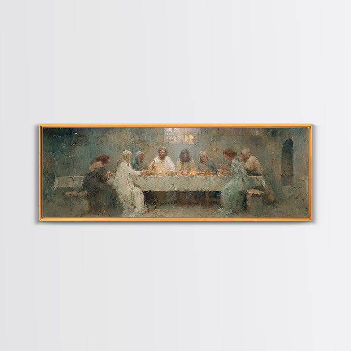 Heavenly Supper Peace – Framed Canvas Print – Christian Art Canvas – Jesus Painting – Panoramic Painting – Christian Wall Art