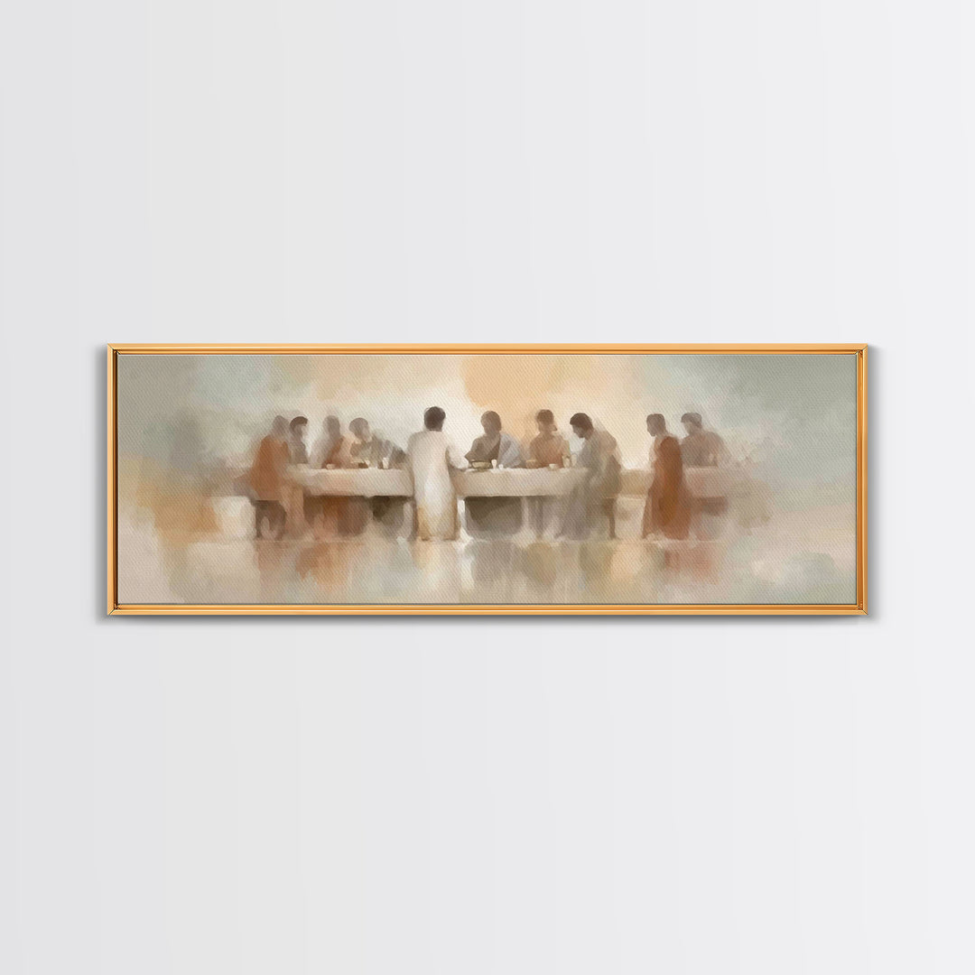 Holy Supper Stillness, Framed Canvas Print, Jesus Canvas Art, Panoramic Art, Christian Art Print, Modern Christian Art