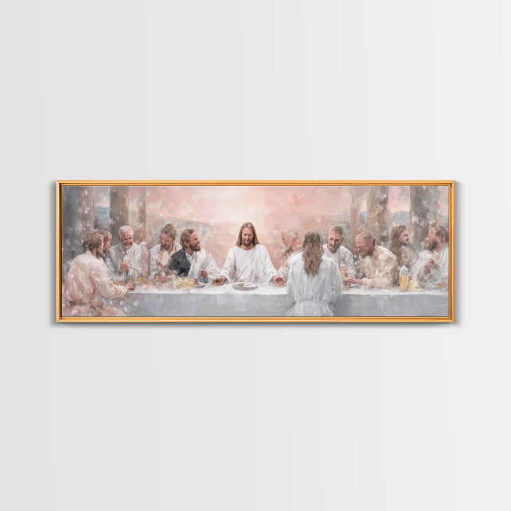 Grace At The Table – Framed Canvas Print – Panoramic Wall Art – Christian Art Canvas – Jesus Painting – Christian Decor