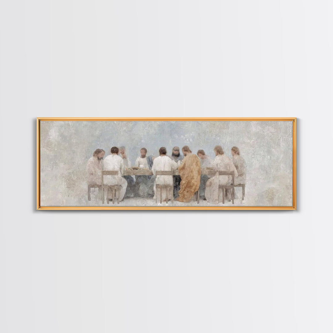 Angel Feast Serenity | Framed Canvas Print | Christian Art Canvas | Panoramic Print | Christian Wall Art | Jesus Painting