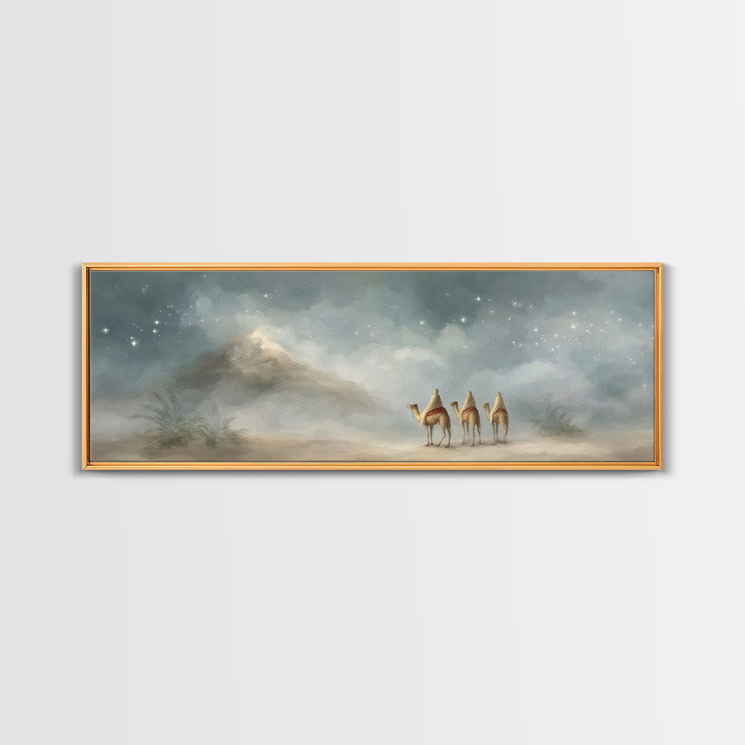 Journey Of Three | Framed Canvas Print | Christian Christmas Art | Panoramic Art | Christian Art Canvas | Christmas Wall Art | Christian Pa