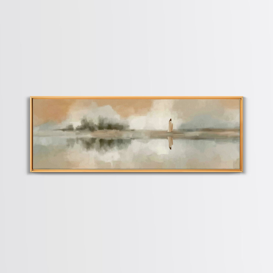 Evening Reflection Hope, Framed Canvas Print, Christian Art Canvas, Panoramic Wall Art, Jesus Painting, Christian Christmas Art, Christian