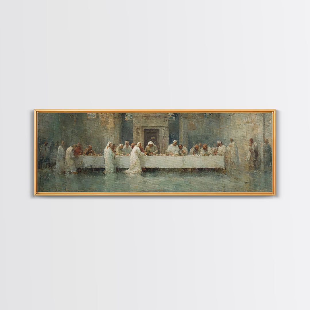 Divine Supper Glory – Framed Canvas Print – Panoramic Art – Christian Art Work – Jesus Painting – Modern Christian Art