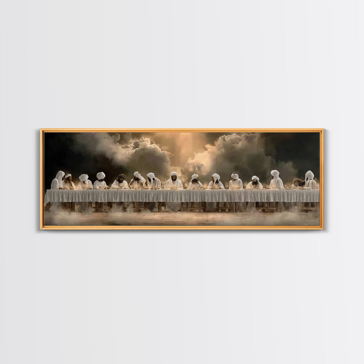 Blessed Gathering | Framed Canvas Print | Christian Wall Art | Panoramic Wall Art | Jesus Painting | Christmas Art | Christian Canvas