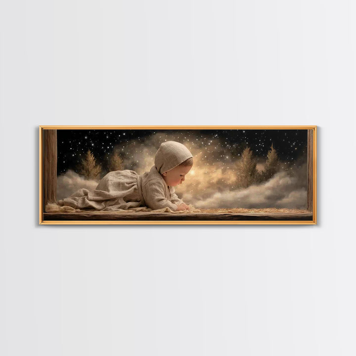 Radiant Nativity – Framed Canvas Print – Christian Christmas Art – Panoramic Frame – Christian Wall Art – Jesus Painting – Christmas Canvas