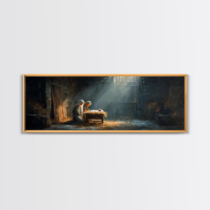 Holy Infant Light, Framed Canvas Print, Christian Wall Art, Jesus Christmas Art, Panoramic Art, Christian Art Canvas, Christmas Wall Art