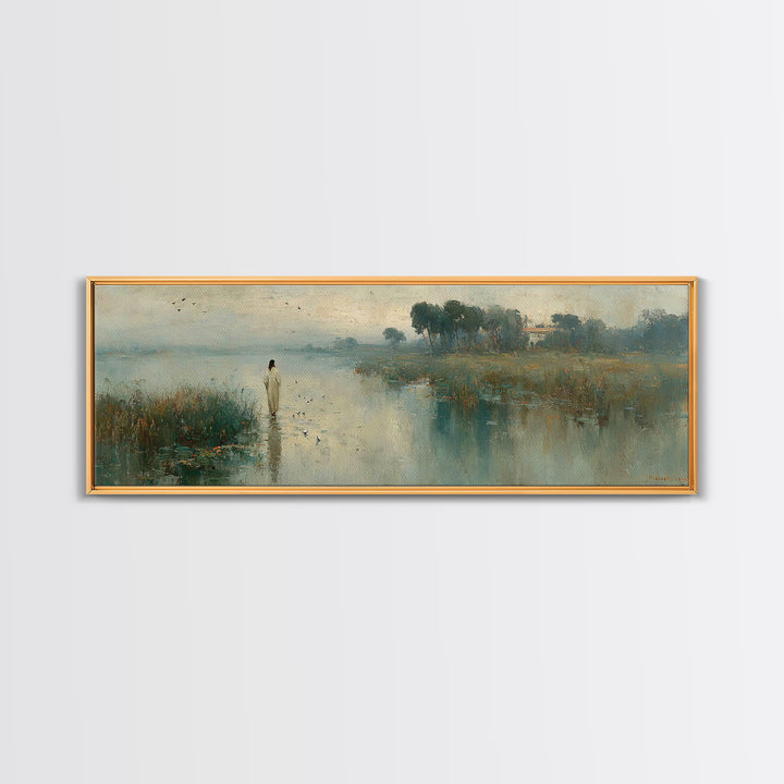 Light Of His Peace, Framed Canvas Print, Panoramic Art, Christian Wall Art, Jesus Painting, Christian Art Canvas, Subtle Christian Art