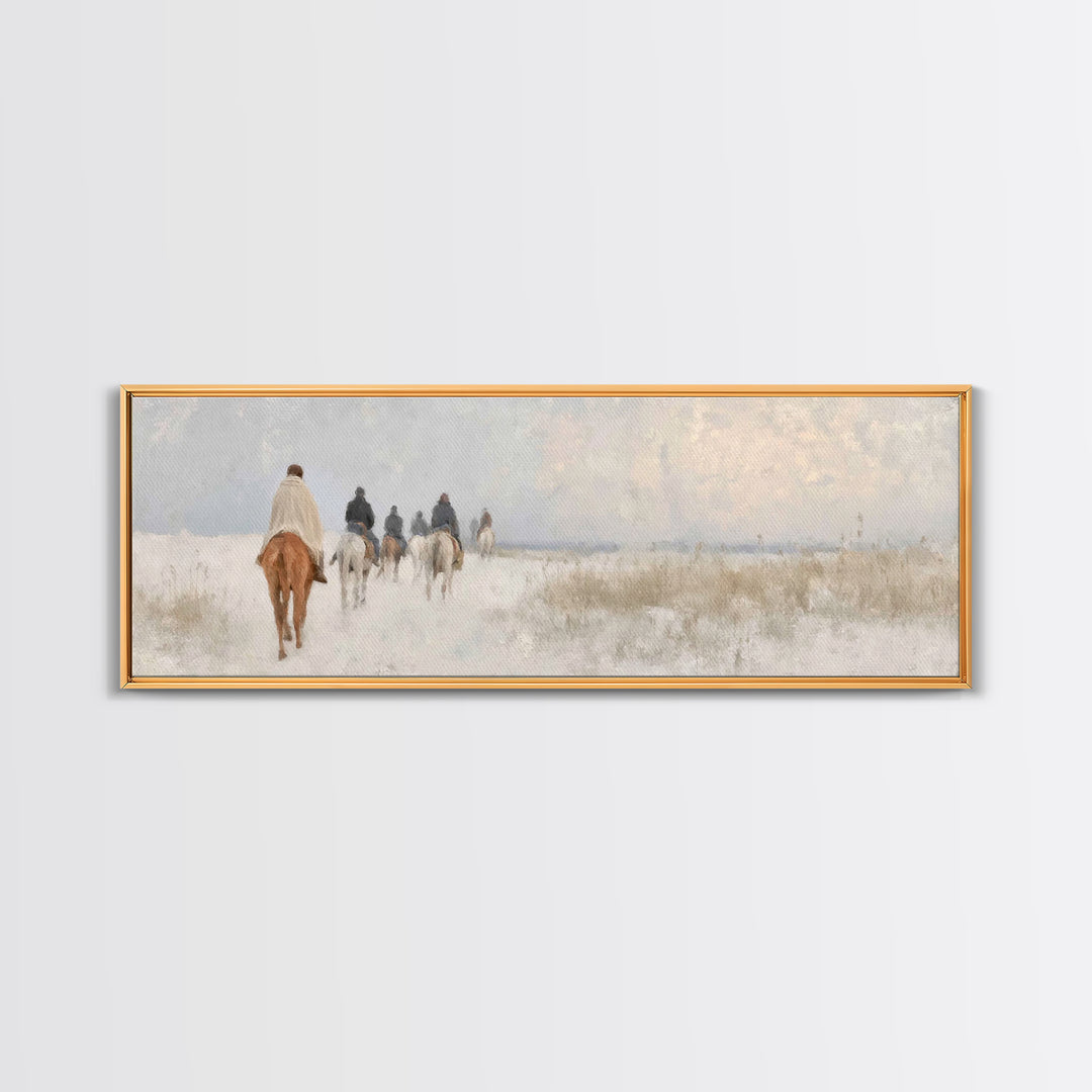 Quiet Winter Pilgrims – Framed Canvas Print – Christian Christmas Art – Panoramic Art – Christian Wall Art – Christian Art Canvas – Christm