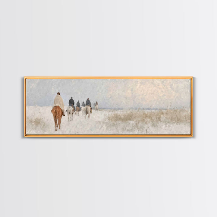 Quiet Winter Pilgrims – Framed Canvas Print – Christian Christmas Art – Panoramic Art – Christian Wall Art – Christian Art Canvas – Christm