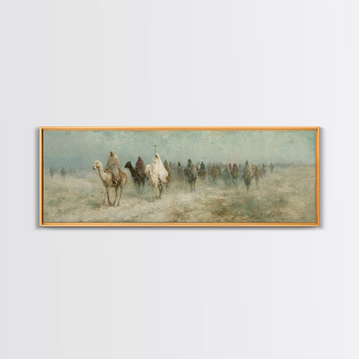 Pilgrims In Haze – Framed Canvas Print – Christian Wall Art – Panoramic Painting – Christian Art Canvas – Christmas Art – Christian Decor