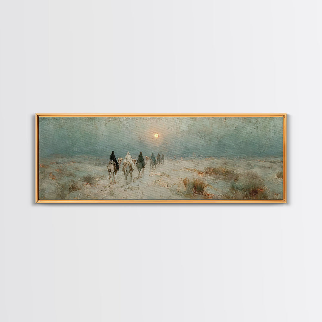 Desert Pilgrims – Framed Canvas Print – Christian Wall Art – Christmas Art – Panoramic Art – Christian Art Canvas – Christian Christmas Art
