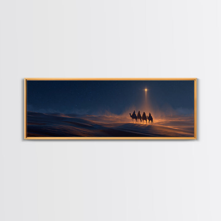 The Guiding Star, Framed Canvas Print, Christian Art Canvas, Panoramic Wall Art, Christmas Art, Christian Christmas Decor, Modern Christian