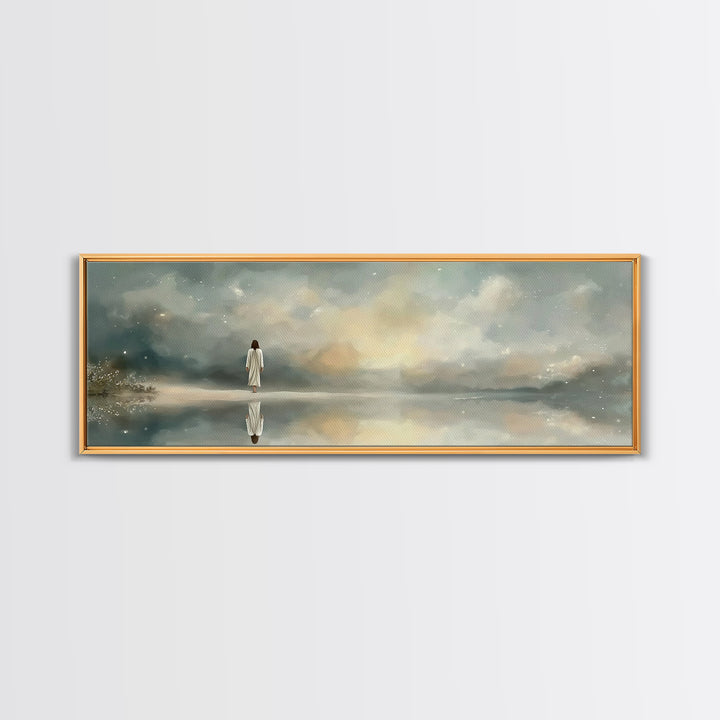 Sacred Stillness | Framed Canvas Print | Panoramic Art | Christian Art Canvas | Jesus Painting | Christian Wall Art | Minimalist Christian