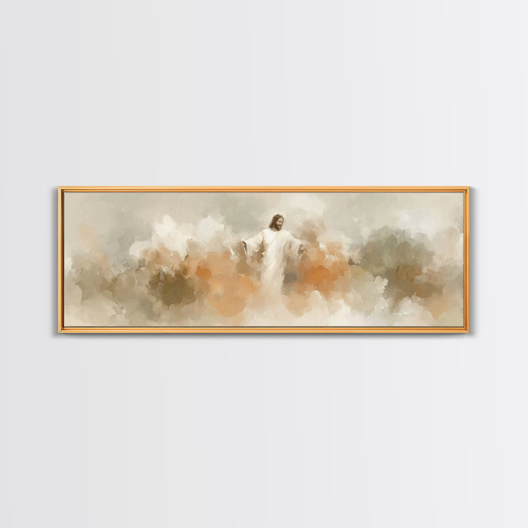 Heaven’s Embrace – Framed Canvas Print – Christian Wall Art – Panoramic Art – Christian Art Canvas – Jesus Painting – Christian Christmas A