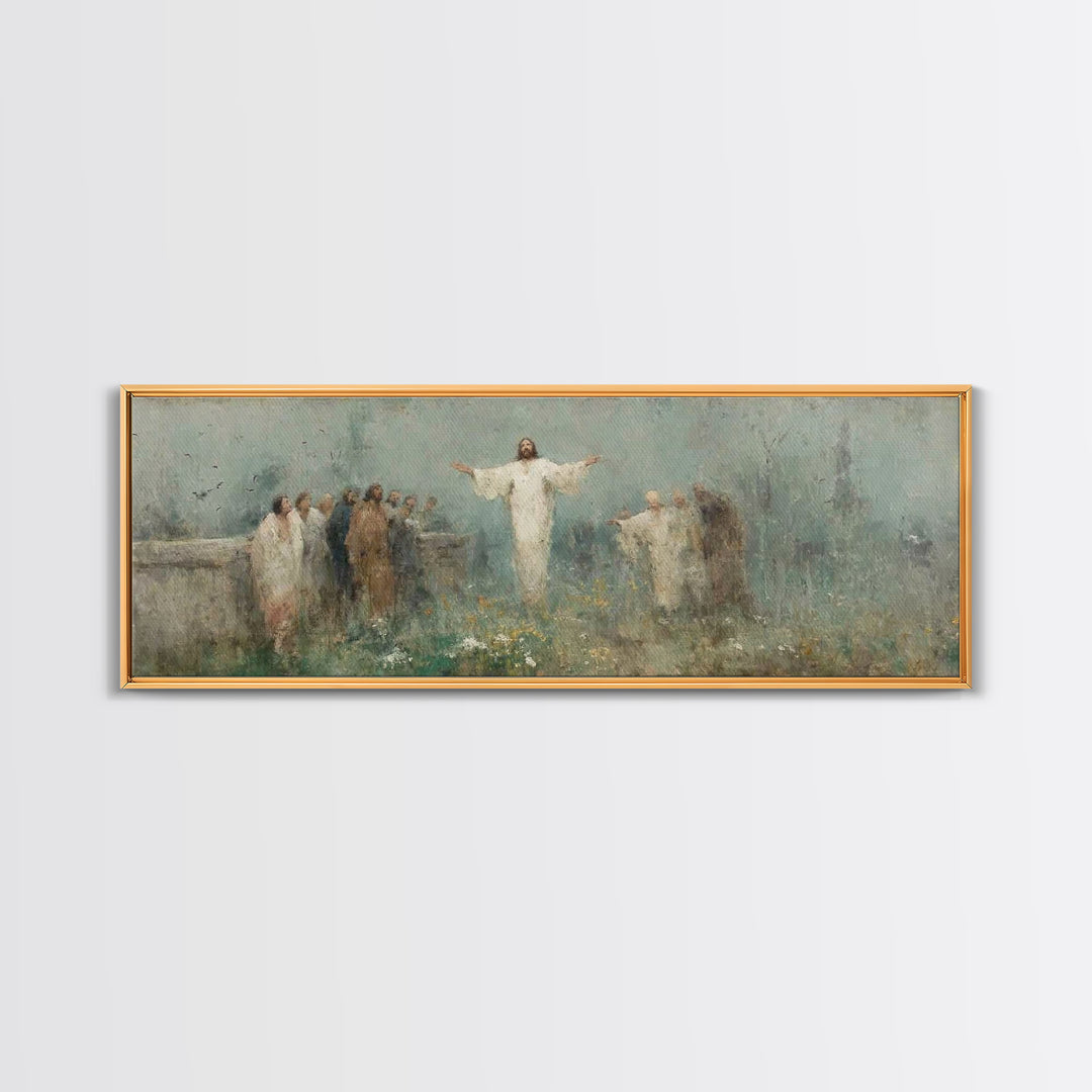 Eternal Return, Framed Canvas Print, Christian Wall Art, Panoramic Print, Jesus Painting, Christian Christmas Art, Modern Christian Paintin