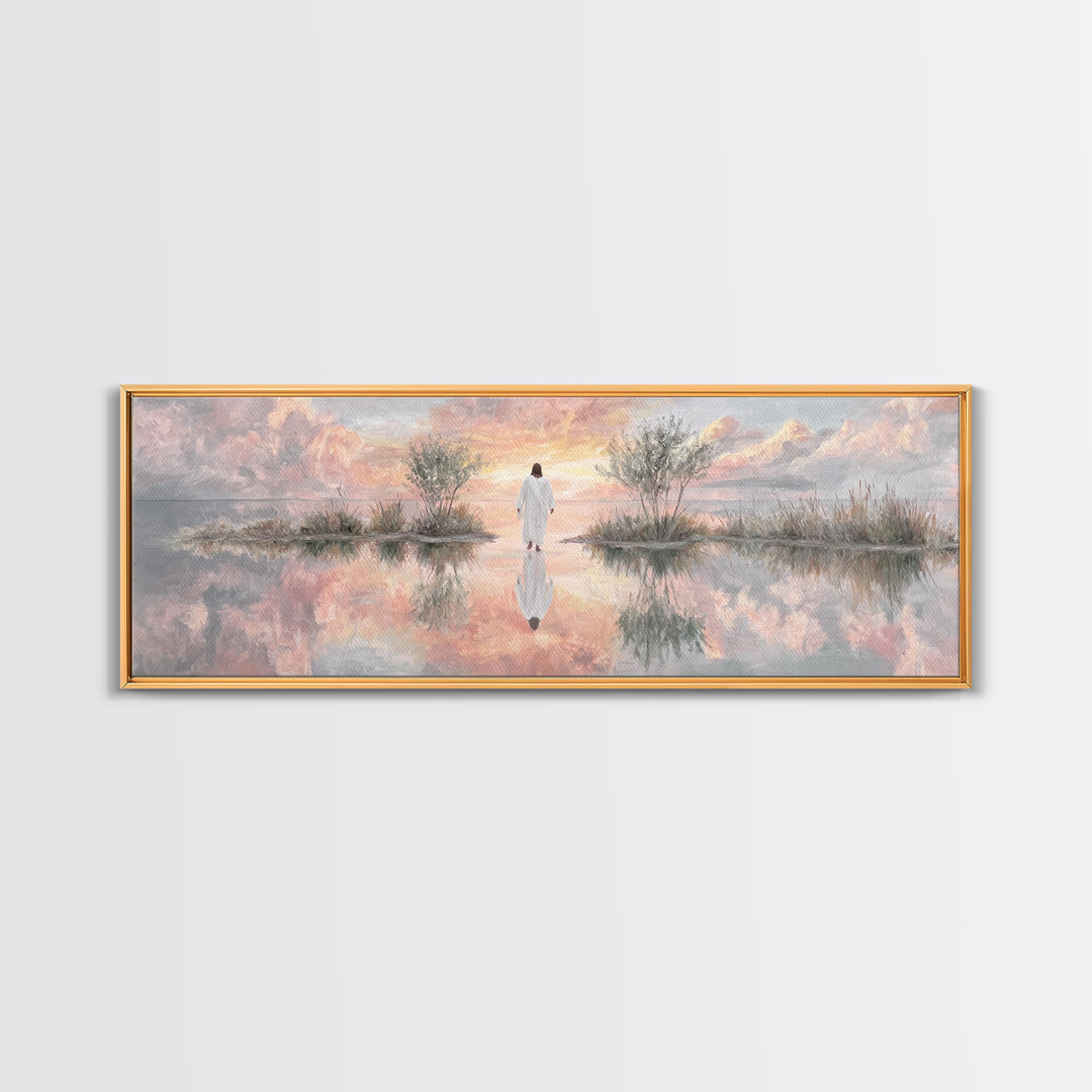 Heaven’s Quiet Path, Framed Canvas Print, Panoramic Wall Art, Christian Art Canvas, Jesus Painting, Unique Christian Art, Christian Wall Ar