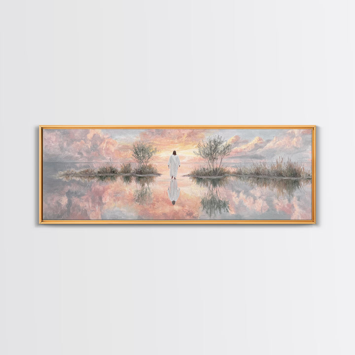Heaven’s Quiet Path, Framed Canvas Print, Panoramic Wall Art, Christian Art Canvas, Jesus Painting, Unique Christian Art, Christian Wall Ar