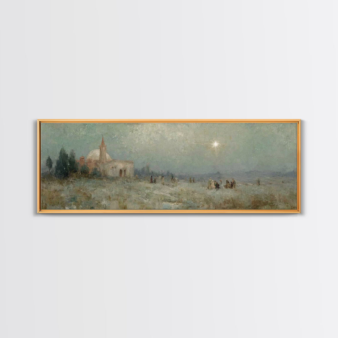 Silent Night Journey, Framed Canvas Print, Christian Wall Art, Christian Art Canvas, Panoramic Print, Christmas Art, Modern Christian Art