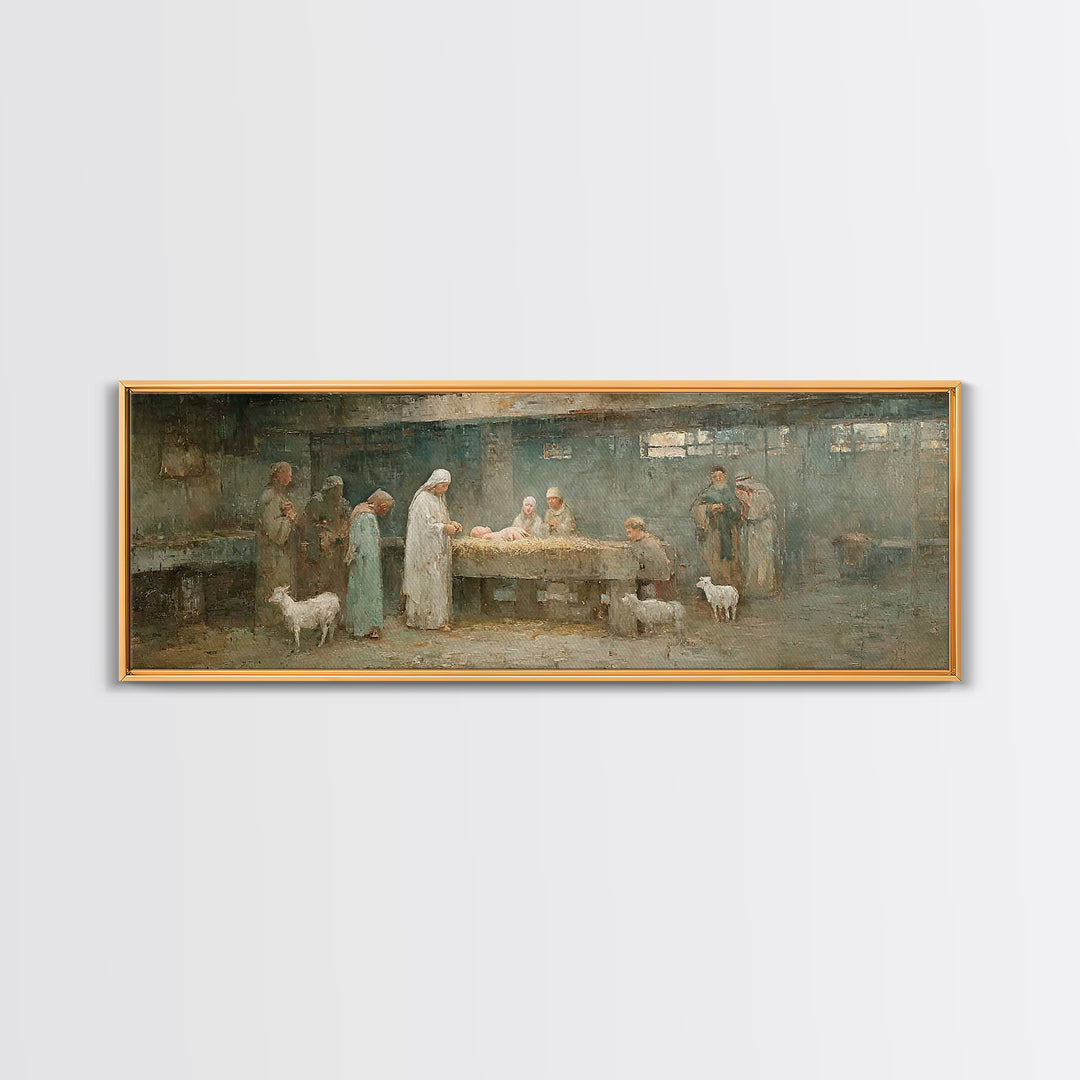 Holy Manger Light – Framed Canvas Print – Christian Wall Art – Christian Art Canvas – Panoramic Wall Art – Christmas Art – Christian Decor