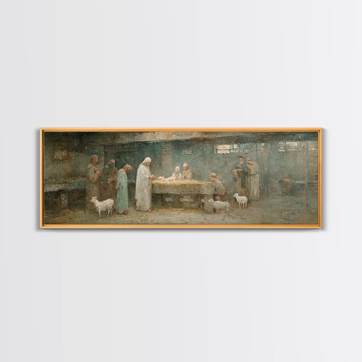 Holy Manger Light – Framed Canvas Print – Christian Wall Art – Christian Art Canvas – Panoramic Wall Art – Christmas Art – Christian Decor