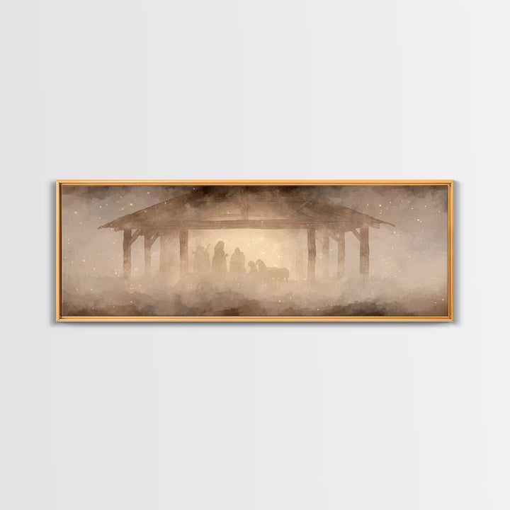 Glory In The Stable | Framed Canvas Print | Christian Wall Art | Christian Art Canvas | Extra Wide Art | Christmas Art | Christian Painting