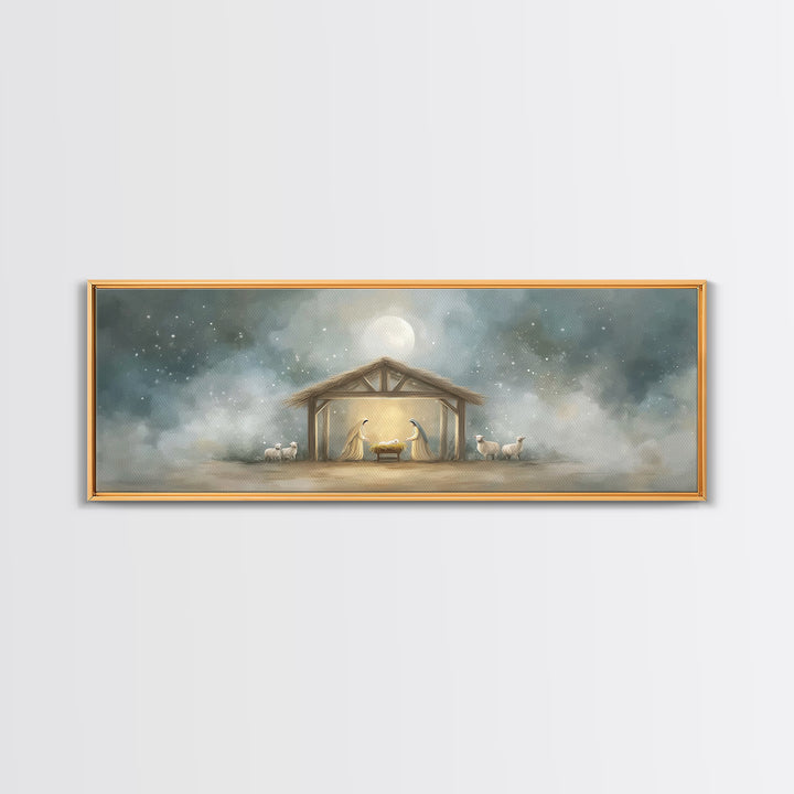 Peaceful Holy Night – Framed Canvas Print – Christian Wall Art – Christian Art Canvas – Extra Wide Art – Christmas Art – Christian Christma