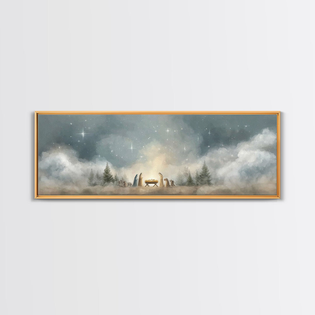 Star Of Winter Grace – Framed Canvas Print – Panoramic Art – Christian Wall Art – Christian Art Canvas – Christmas Art – Jesus Painting – C