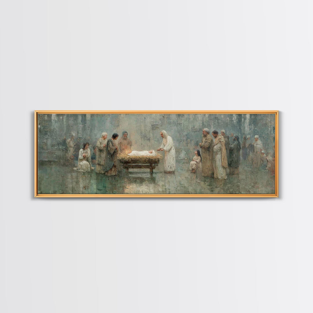 Gathered In Holiness | Framed Canvas Print | Panoramic Painting | Christian Wall Art | Christian Art Canvas | Christmas Art | Jesus Christm