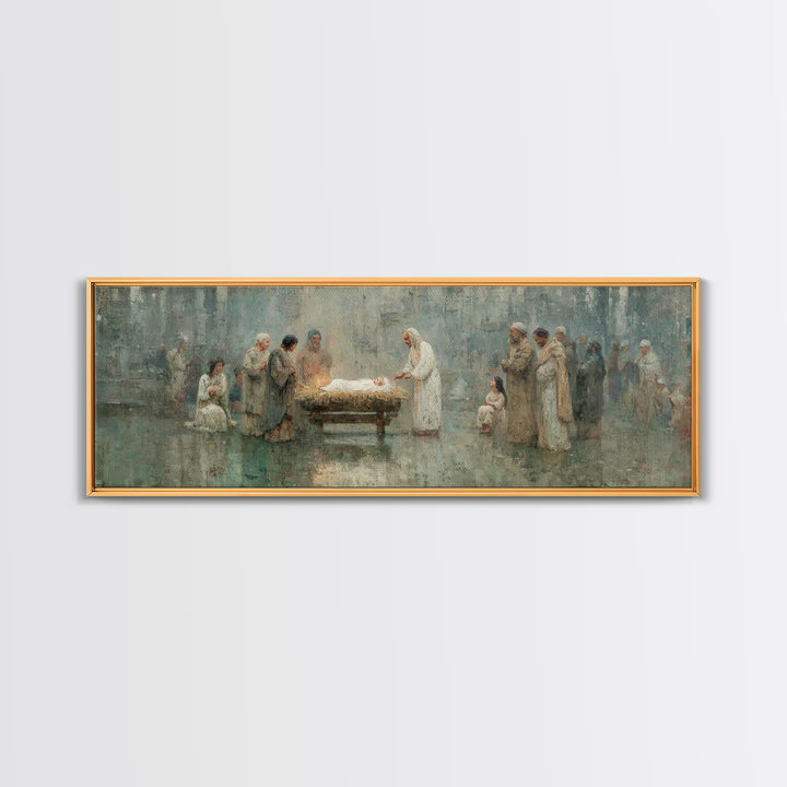 Gathered In Holiness | Framed Canvas Print | Panoramic Painting | Christian Wall Art | Christian Art Canvas | Christmas Art | Jesus Christm