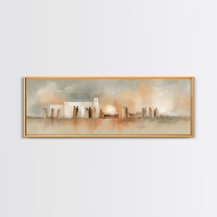 Bethlehem Evening Glow – Framed Canvas Print – Panoramic Frame – Christian Wall Art – Christian Art Canvas – Christmas Art – Christian Chri