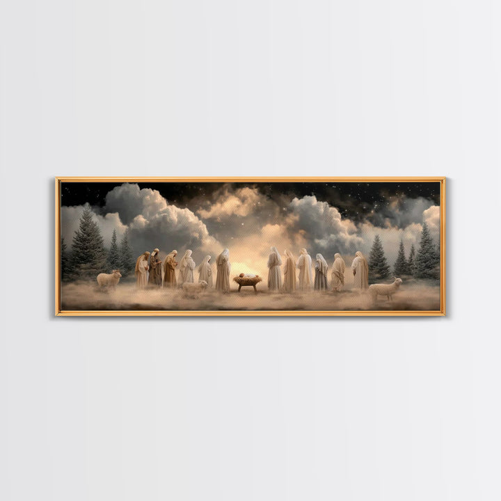 Midnight Worship Light – Framed Canvas Print – Extra Wide Art – Christian Wall Art – Christian Art Canvas – Christmas Art – Jesus Christmas