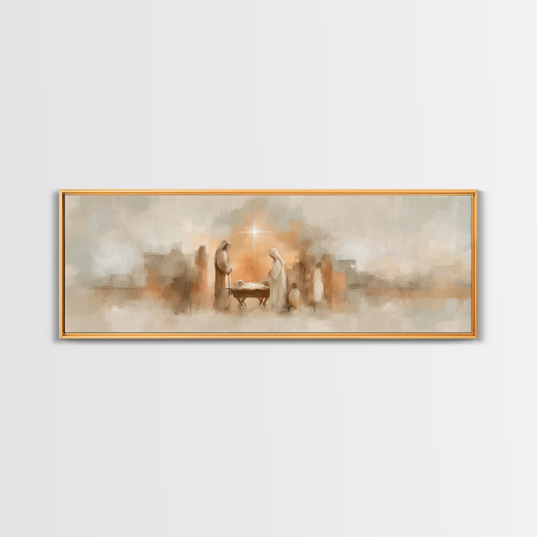 Star Of Bethlehem Hope, Framed Canvas Print, Panoramic Painting, Christian Wall Art, Christian Art Canvas, Christmas Art, Christian Decor,