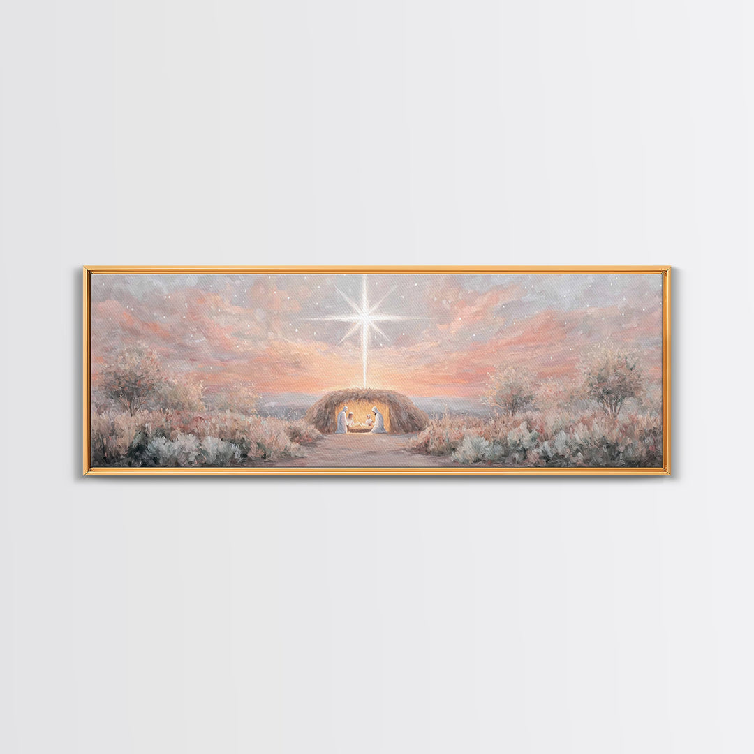 The Guiding Star – Framed Canvas Print – Christian Wall Art – Christian Christmas Art – Panoramic Art – Jesus Painting – Christian Decor