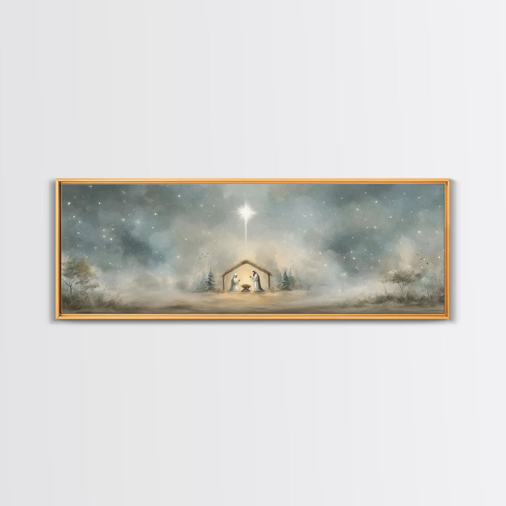 Holy Dawn Light | Framed Canvas Print | Christian Wall Art | Christmas Art | Panoramic Wall Art | Christian Art Canvas | Jesus Painting