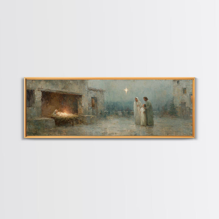 Bethlehem Evening, Framed Canvas Print, Christian Wall Art, Christian Christmas Art, Panoramic Painting, Christian Art Canvas, Jesus Painti