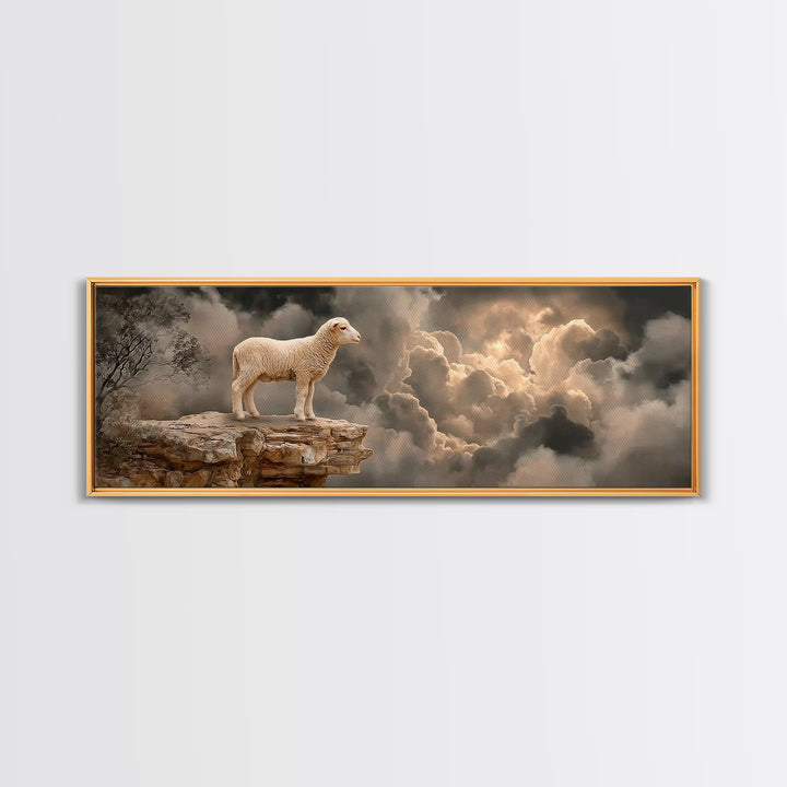 Still Waters Lamb | Framed Canvas Print | Christian Wall Art | Christian Art Canvas | Panoramic Art | Christian Painting | Christian Decor