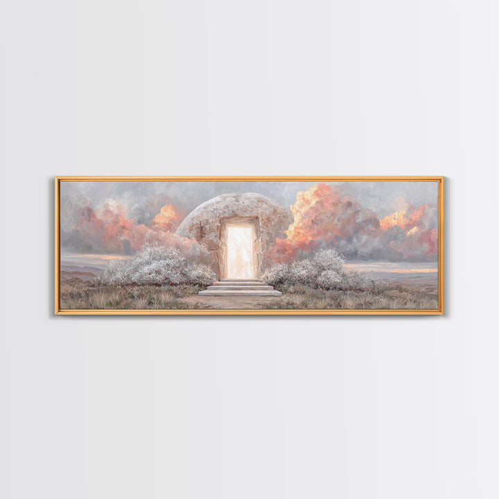 Risen Dawn Light – Framed Canvas Print – Christian Wall Art – Christian Art Canvas – Jesus Painting – Panoramic Art – Christian Christmas A
