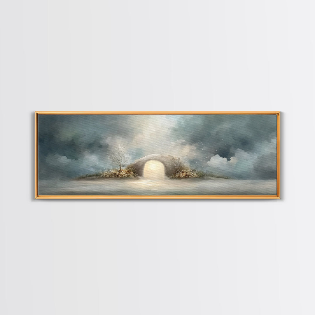 Heavenly Tomb Glow | Framed Canvas Print | Christian Wall Art | Christian Art Canvas | Christian Painting | Panoramic Wall Art | Christmas