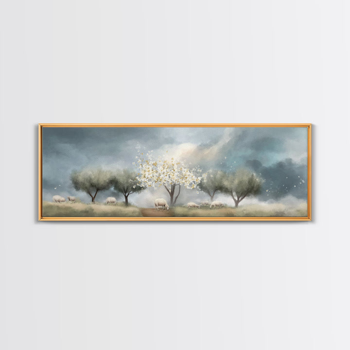 Blossoms Of Grace, Framed Canvas Print, Christian Art Canvas, Christian Christmas Art, Panoramic Wall Art, Christian Painting, Christmas Ar