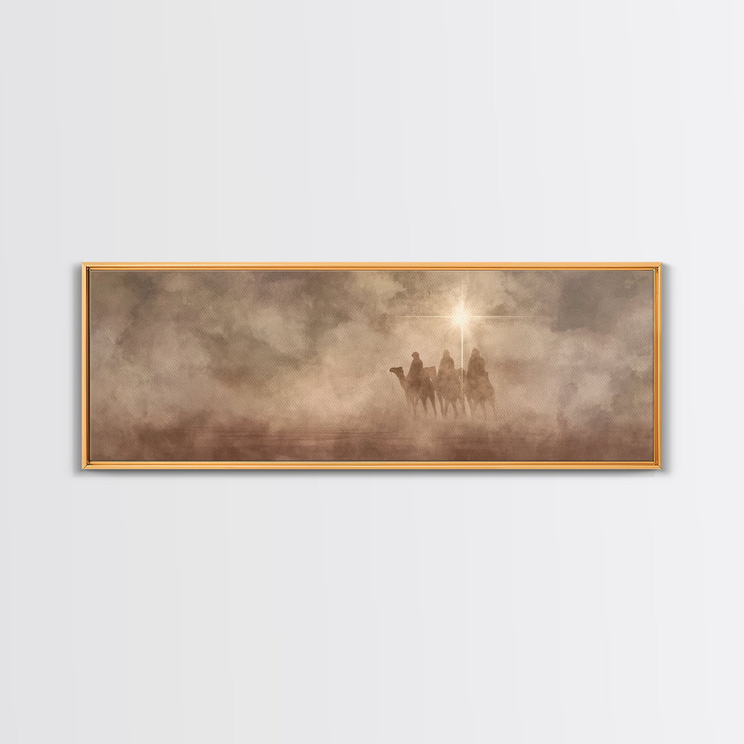Desert Star Journey, Framed Canvas Print, Panoramic Wall Art, Christian Art Canvas, Christmas Art, Modern Christian Art, Jesus Painting
