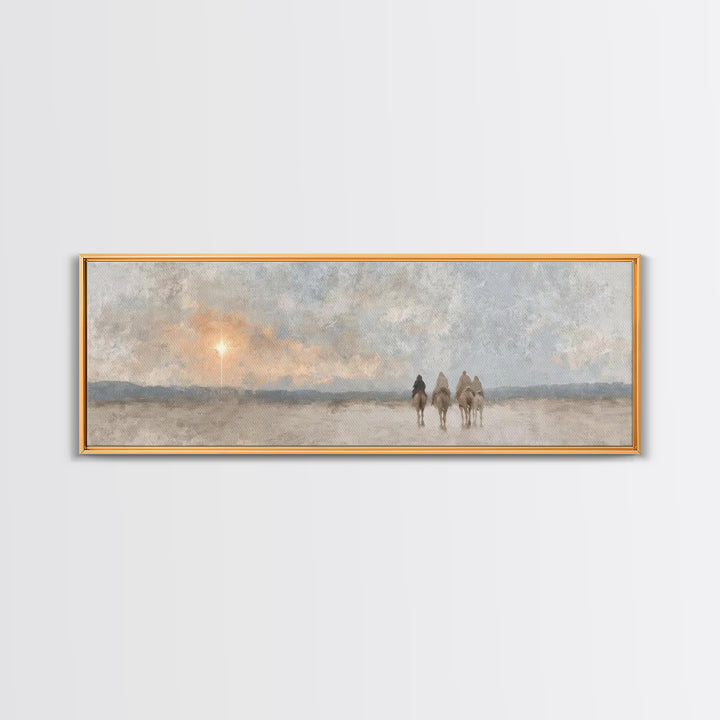 Morning Star Pilgrims – Framed Canvas Print – Panoramic Frame – Christian Wall Art – Christian Art Canvas – Christmas Art – Christian Paint