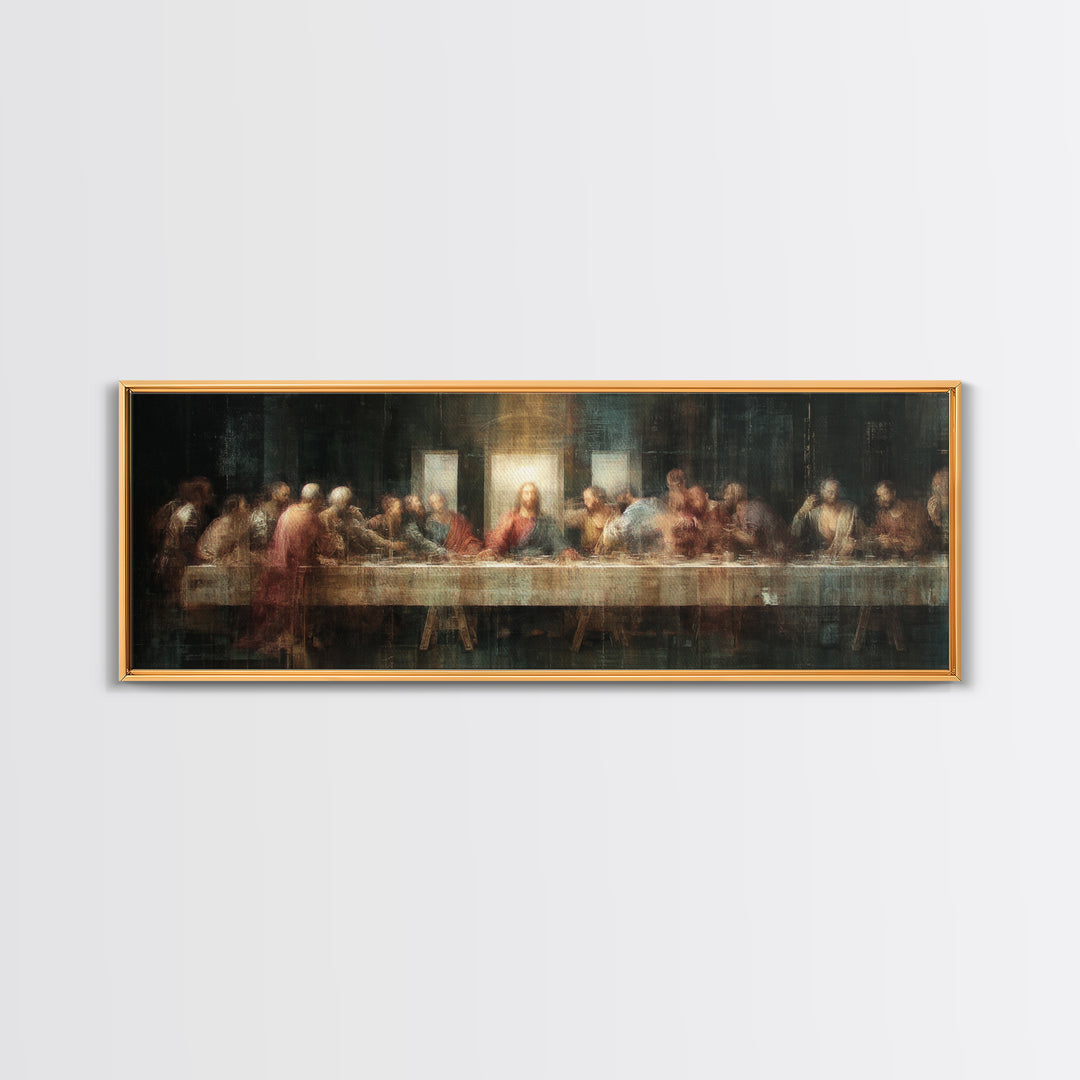 Sacred Supper Glow | Framed Canvas Print | Christian Wall Art | Christian Art Canvas | Panoramic Frame | Christian Painting