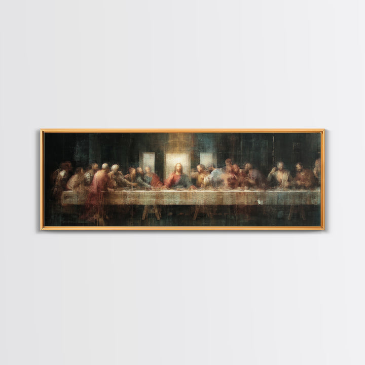 Sacred Supper Glow | Framed Canvas Print | Christian Wall Art | Christian Art Canvas | Panoramic Frame | Christian Painting