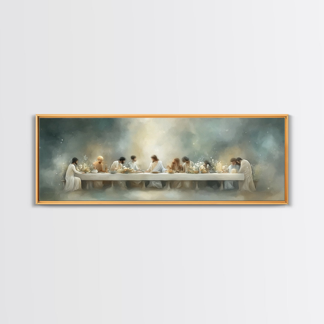 Grace At The Table – Framed Canvas Print – Christian Wall Art – Christian Art Canvas – Panoramic Painting – Christian Gift Ideas