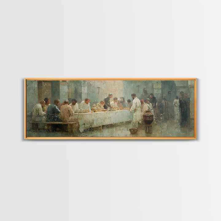 Table Of Fellowship, Framed Canvas Print, Christian Wall Art, Christian Art Canvas, Panoramic Frame, Christian Christmas Art